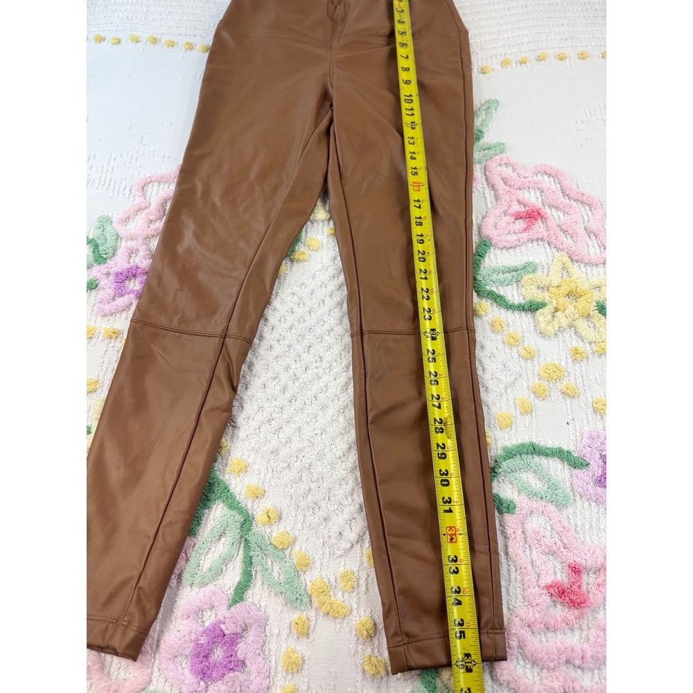A New Day Faux Leather Leggings Cognac Brown High Rise Pants XS RN17730 - Picture 4 of 8